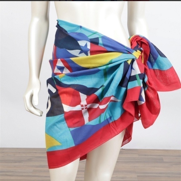 CHANEL Cotton Sarong Scarf Flags Print - Picture 1 of 5